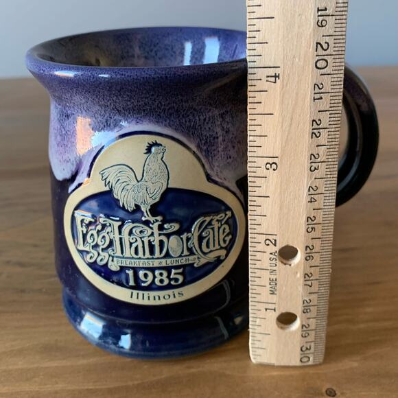 Deneen Pottery Egg Harbor Cafe Illinois Coffee Mug Purple Ivory Drip 1985 - Picture 7 of 10